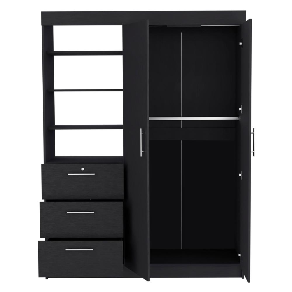 DEPOT E-SHOP Laurel 3-Tier Shelf and Drawers Armoire with Metal Handles, Black. Picture 2