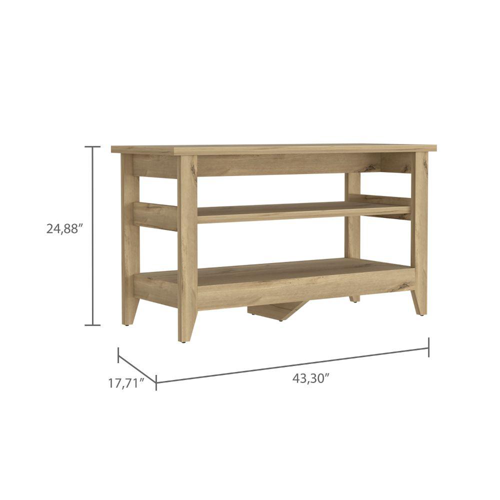 DEPOT E-SHOP Mason Storage Bench, Two Open Shelves, Four Legs, Countertop-Light Oak, For Living Room. Picture 2