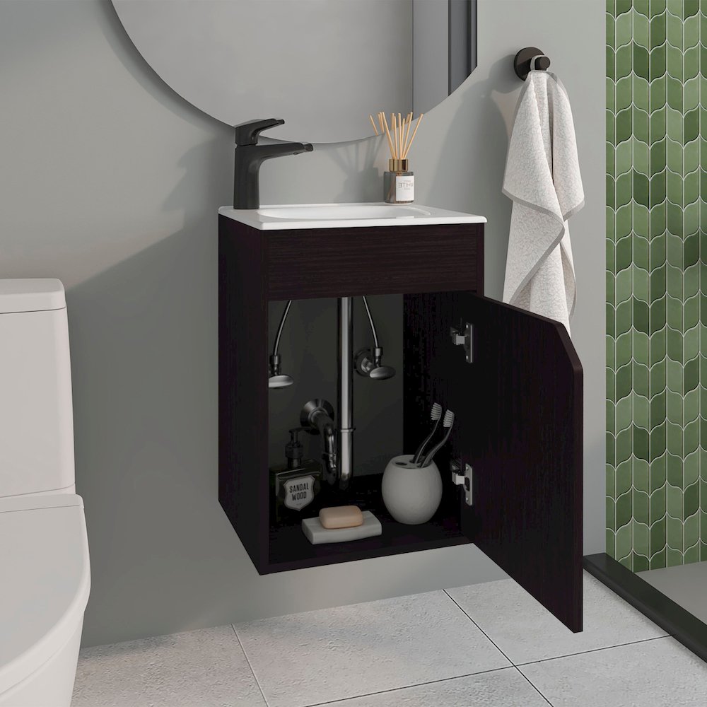 Klawock Bathroom Vanity, 1 Door, Black Wengue. Picture 8