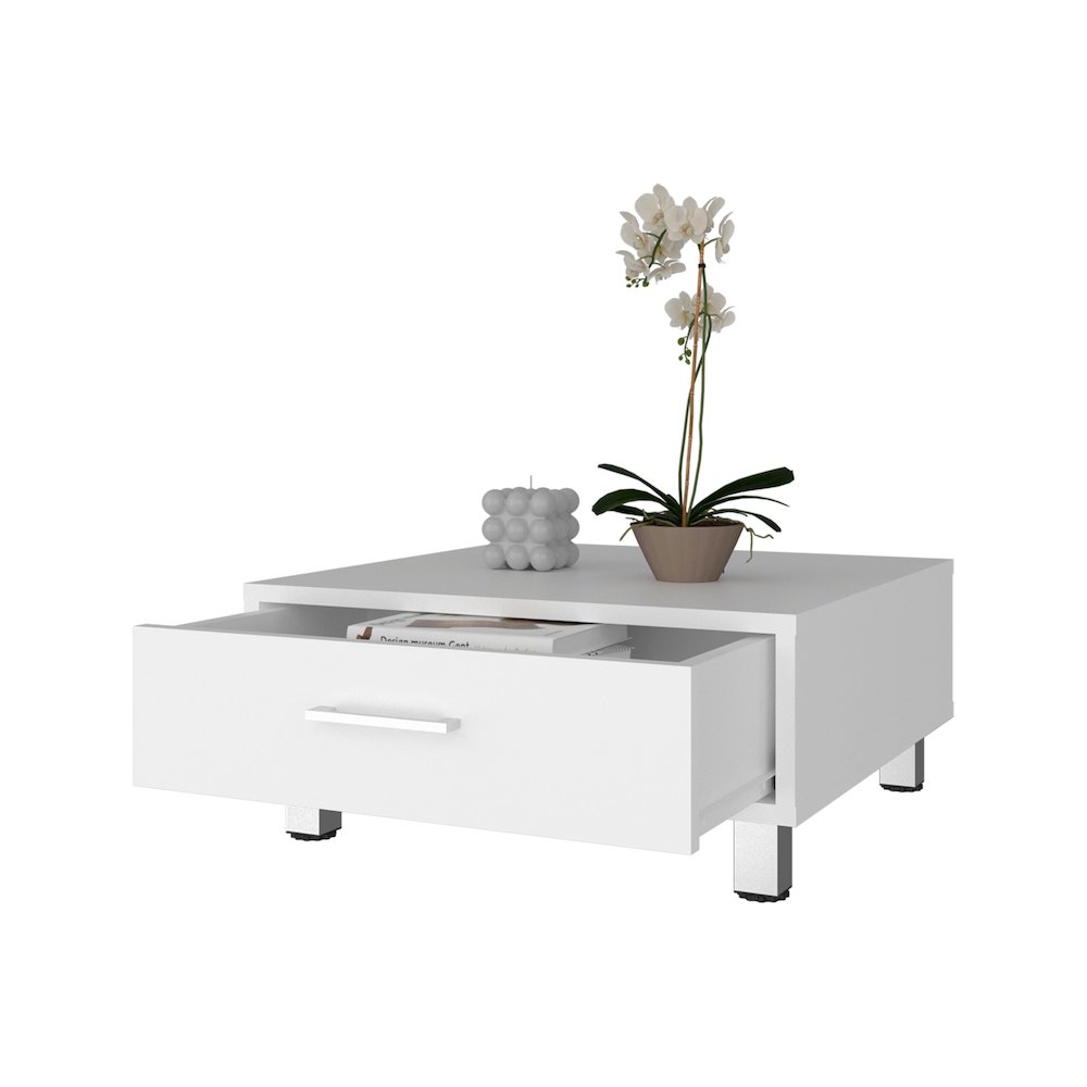 Athens Coffee Table, One Drawer, Four Legs, White. Picture 7