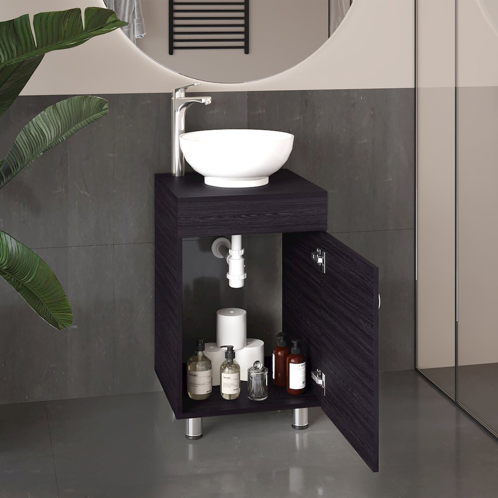 Vicksburg Bathroom Vanity, 1 Door, 4 Legs, Black Wengue. Picture 5