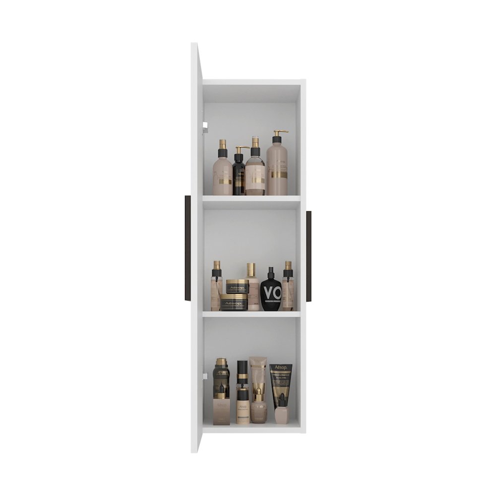 Elliott Medicine 38"H Single Door Cabinet, Three Shelves, White/Dark Walnut. Picture 4