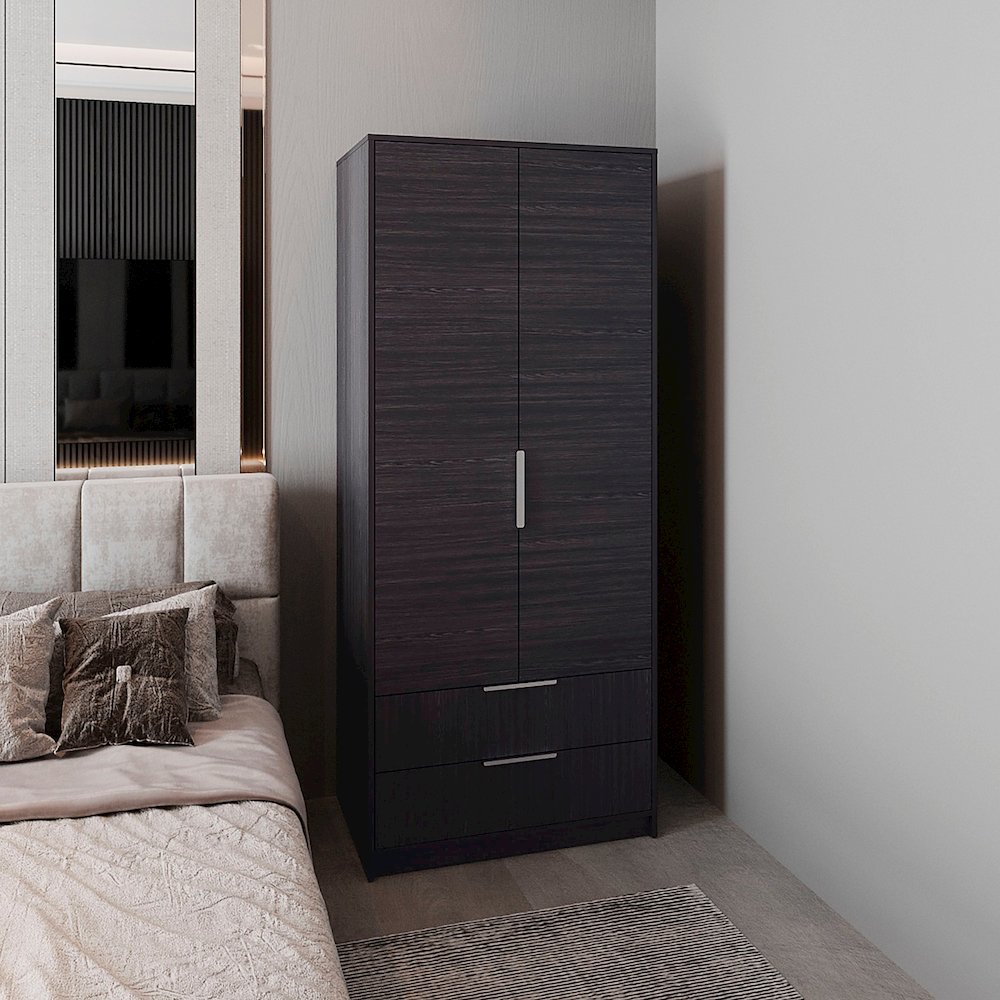 Odon Armoire, 2 Doors, 2 Drawers, Black Wengue. Picture 3