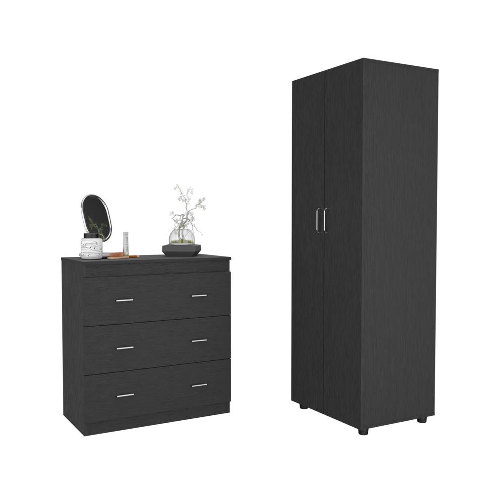 Georgia 2 Piece Bedroom Set, London Armoire + Capri Three Drawer Dresser, Black. Picture 1