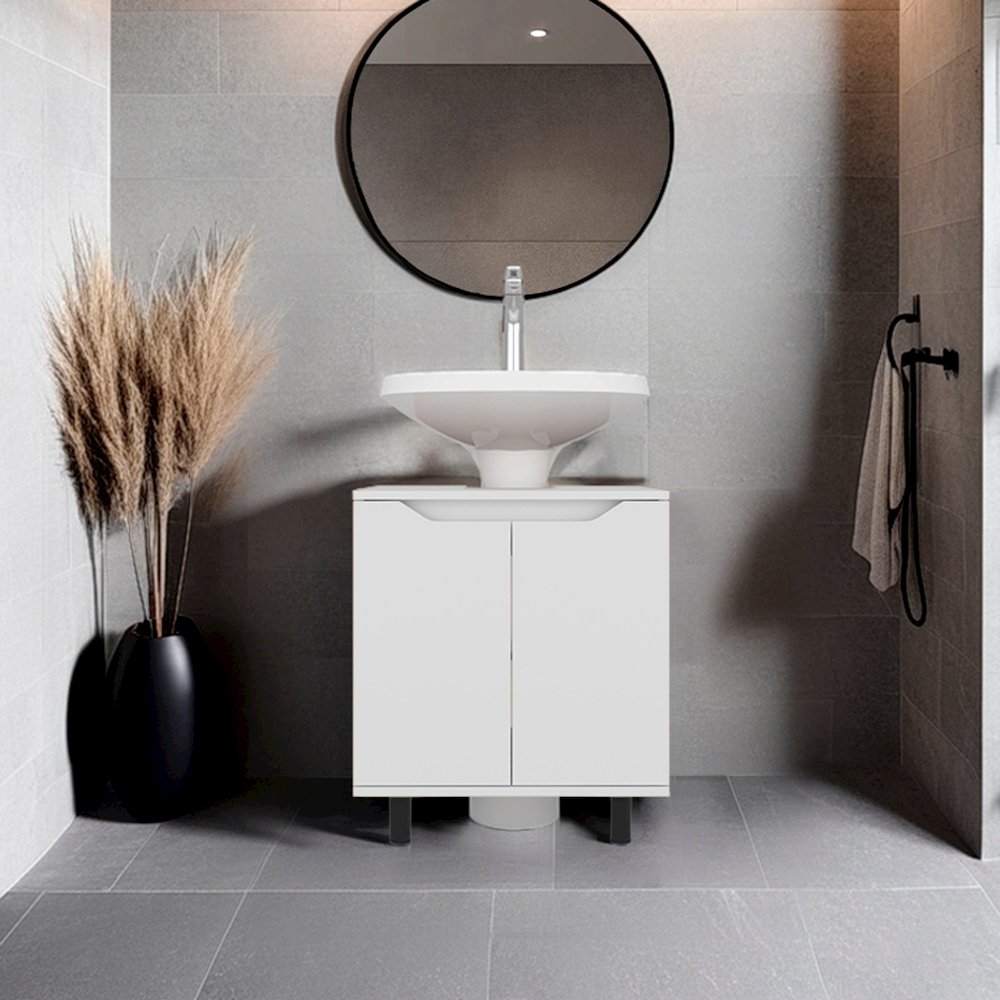 Castalia Under Sink Storage, 2 Doors, 2 Shelves, 4 Legs, White. Picture 4