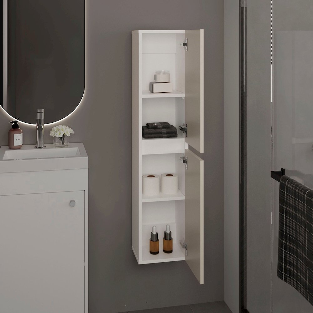 Burgaw Bathroom Cabinet, 2 Doors, 4 Shelves, White. Picture 4
