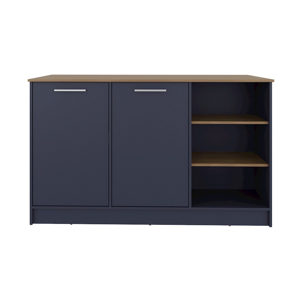 Gambell Kitchen Island, 2 Doors, 7 Shelves, Alby Blue / Natural Oak. Picture 1