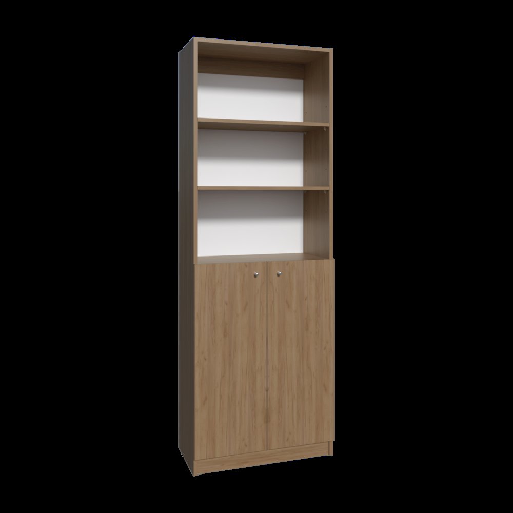 Vinton 2-Door Bookcase with Upper Shelves, Natural Oak / White. Picture 4