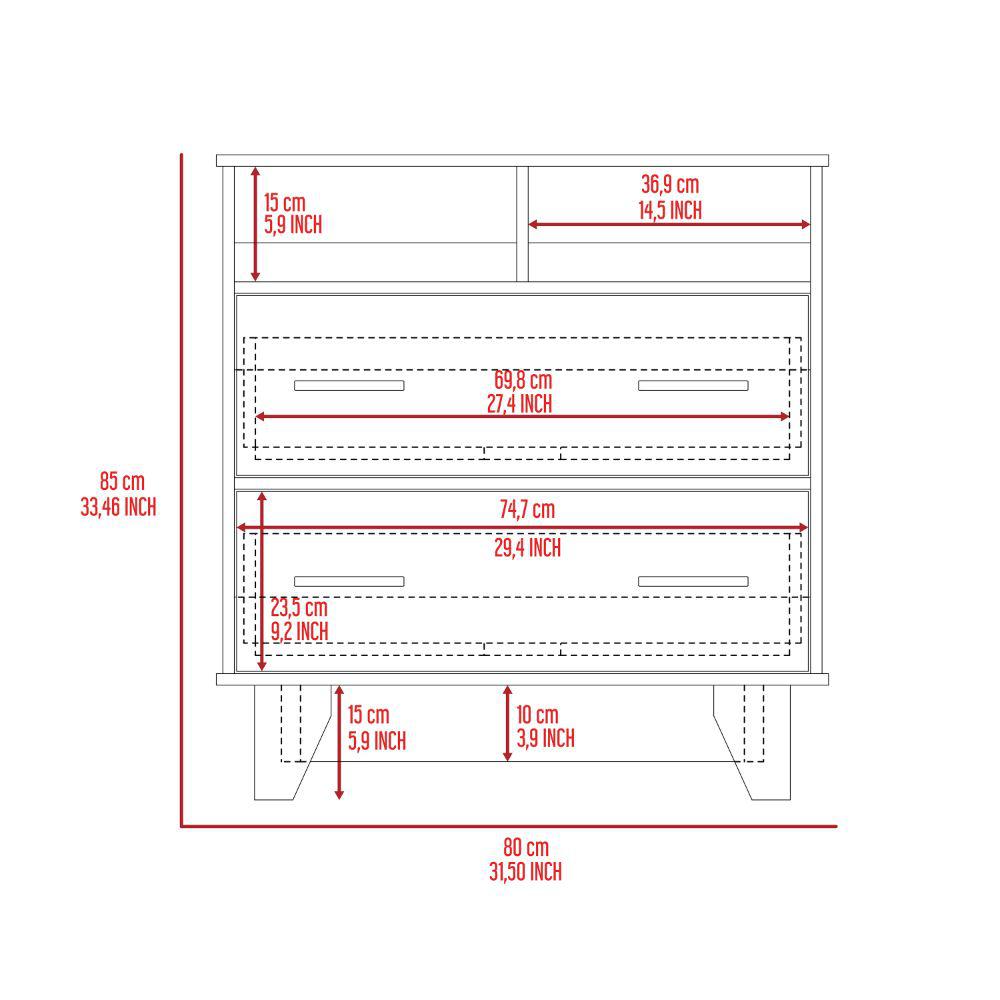 DEPOT E-SHOP Stamford Two Drawer Dresser, Four Legs, Two Open Shelves, Countertop-White, For Living Room. Picture 5