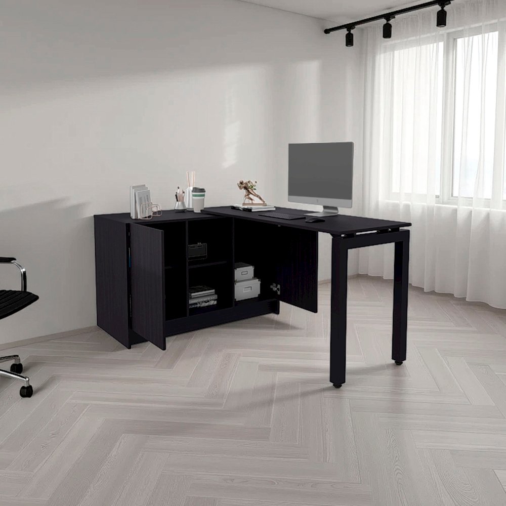 Afton Desk, 2 Doors, 4 Shelves, 2 Legs, Black Wengue. Picture 5