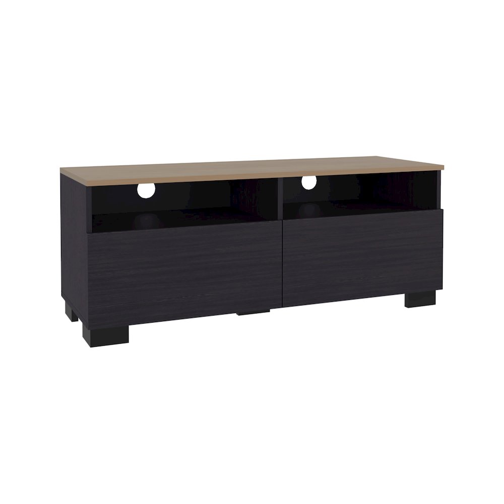 Wrens TV Stand, 2 Doors, 4 Shelves, Chesnut / Light Brown. Picture 6