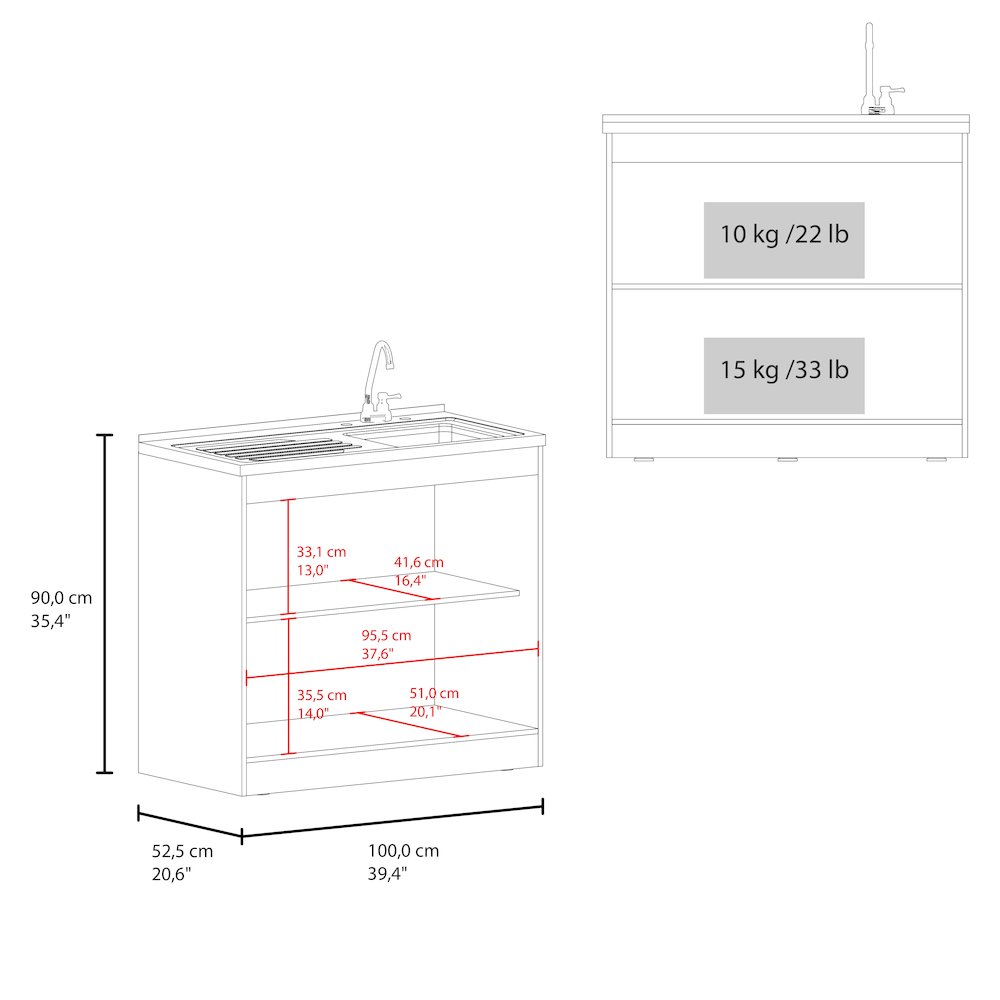 Salento Freestanding Sink, Double Door Cabinet, White / Smokey Oak. Picture 5