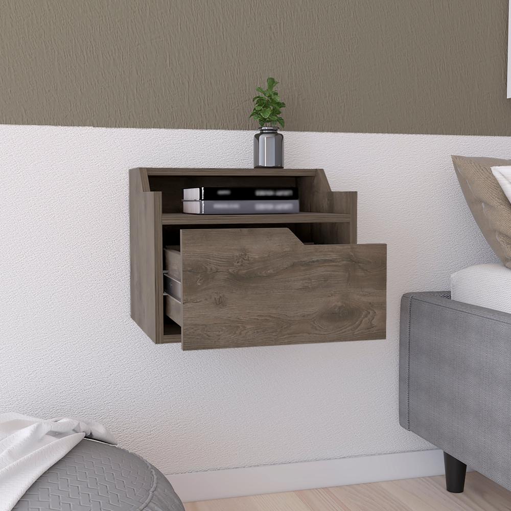 Floating Nightstand, Modern Dual-Tier Design with Spacious Single Drawer Storage. Picture 6
