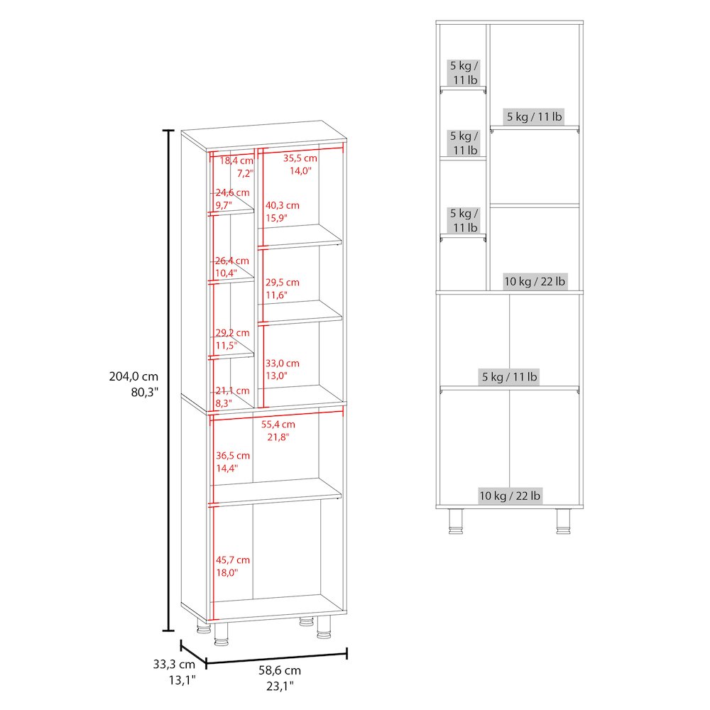 Enetai Kitchen Pantry, 2 Doors, 9 Shelves, 4 Legs, White. Picture 7
