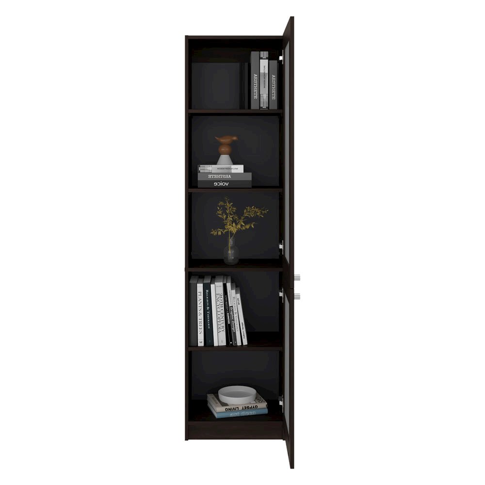 Tall Bookcase 71" H with 2 Fluted Panel Doors, Five Interior Shelves. Picture 4