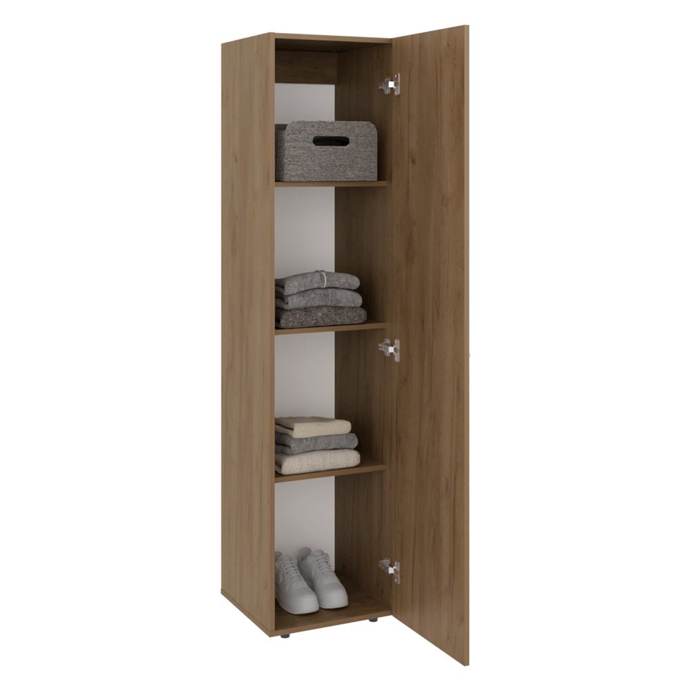 Kotlik 1 Door Wardrobe 67" H with Vertical Storage and Four Shelves, Natural Oak. Picture 8