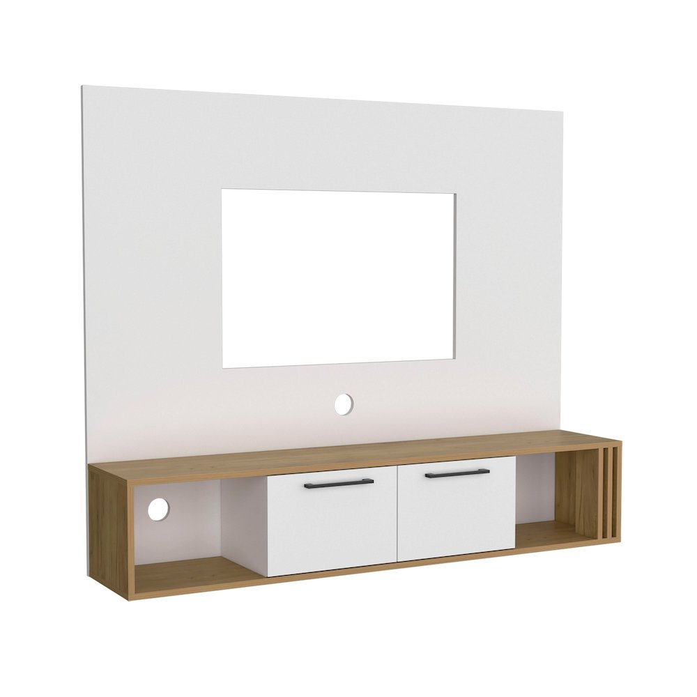 Nuremberg Entertainment Center, 2 Doors, 2 Shelves, White/Natural Oak. Picture 1