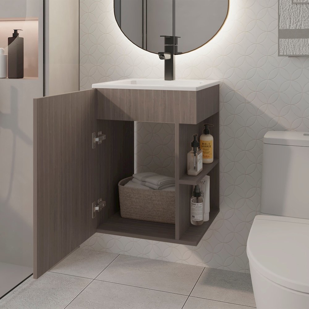 Froid Bathroom Vanity, 1 Door, 3 shelves, Smokey Oak. Picture 5
