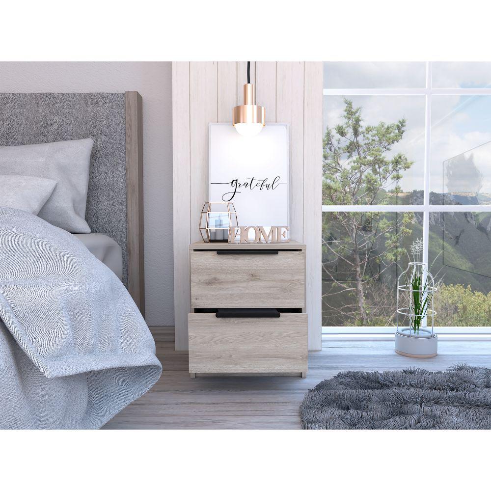 DEPOT E-SHOP Egeo Night Stand, Two Drawers, Countertop, Light Grey, For Bedroom. Picture 5