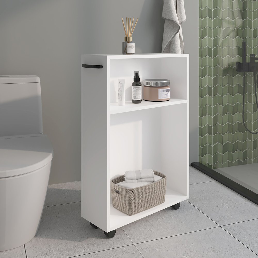 Saltillo Storage Cart, 2 Shelves, 4 Wheels, White. Picture 4