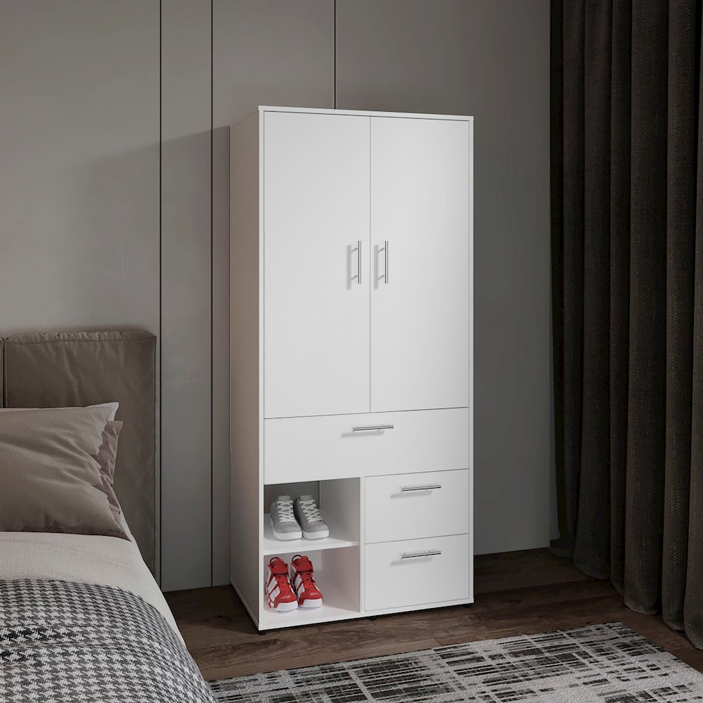 Riverdale Armoire, 2 Doors, 3 Drawers, 2 Shelves, 6 Legs, White. Picture 3