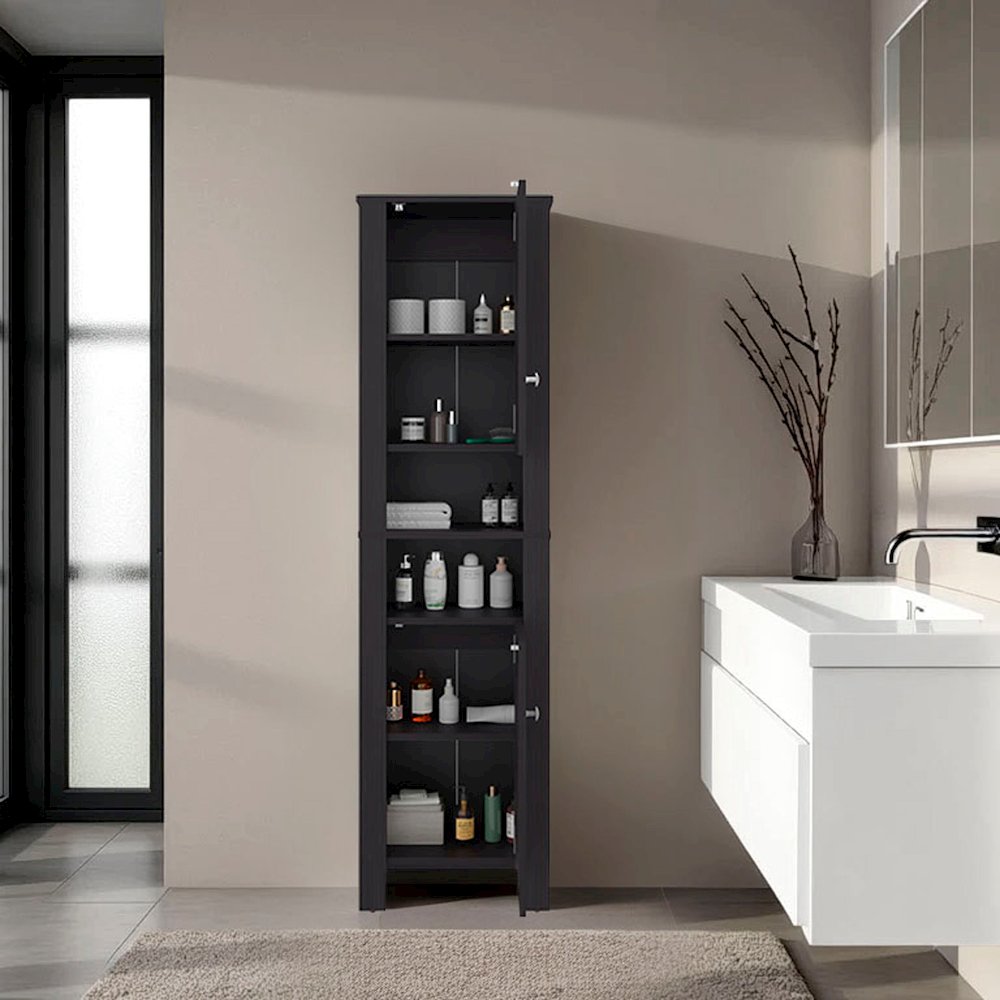 Navassa Bathroom Cabinet, 2 Doors, 6 Shelves, Black Wengue. Picture 5