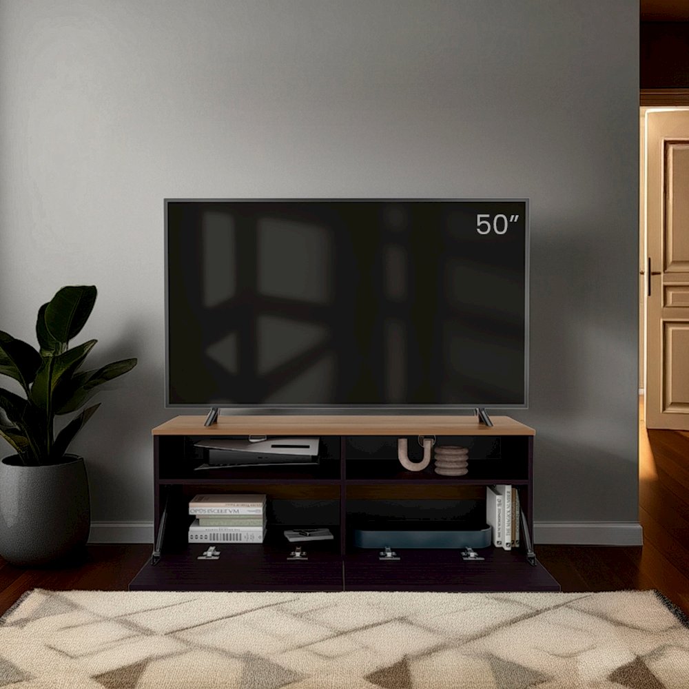Wrens TV Stand, 2 Doors, 4 Shelves, Chesnut / Light Brown. Picture 5