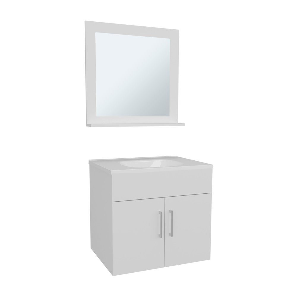 Jette Bathroom Set, Vanity Sink + Mirror, 2 Doors, 1 Shelf, 1 Mirror, White. Picture 7