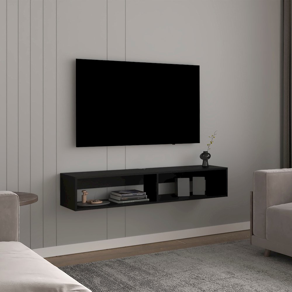Lakes TV Stand with 2 Shelves, Black. Picture 5