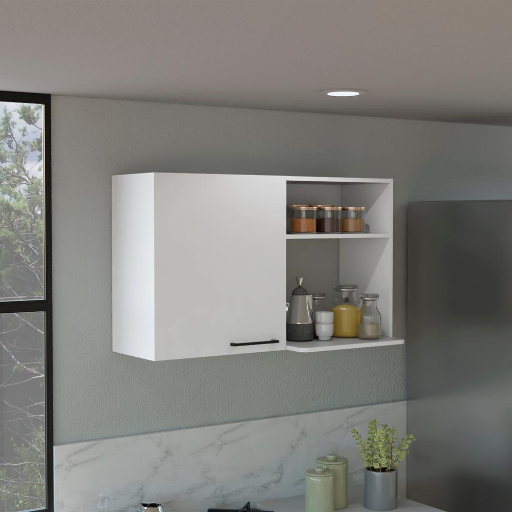 DEPOT E-SHOP Salento 2 Stackable Wall-Mounted Storage Cabinet with 2 Side Shelf, White. Picture 1