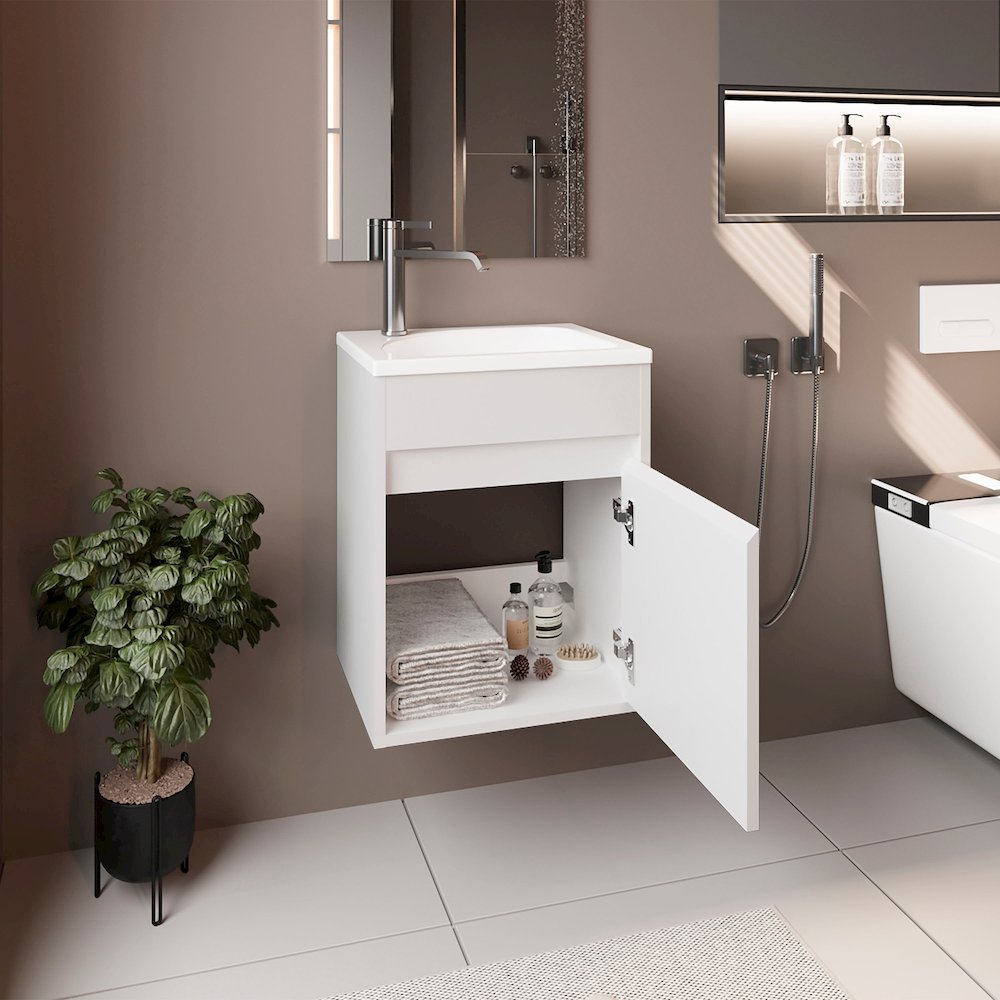 Chisana Bathroom Vanity, 1 Door, White. Picture 8