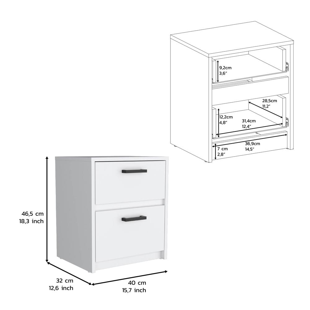 DEPOT E-SHOP Bethel 2 Drawers Nightstand with Handles, White. Picture 3