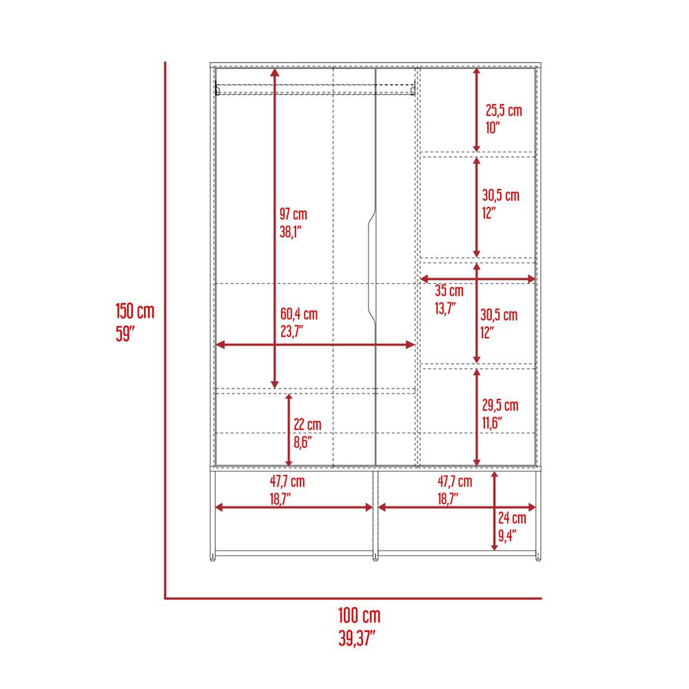 DEPOT E-SHOP Bamboo Armoire-Two Doors, Five Shelves, Hanging Rod, Two Open Shelves-Light Oak/White, For Bedroom. Picture 4