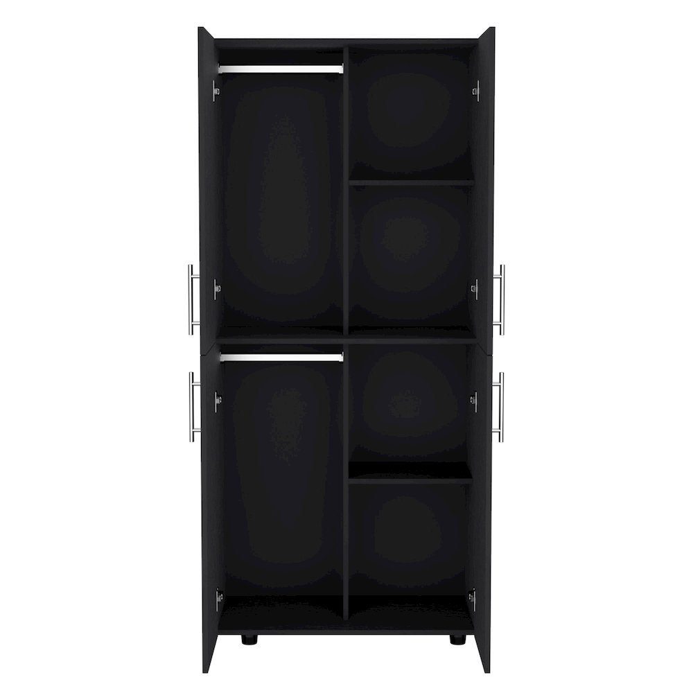 Armoire Wardrove 70" H, Double Doors, 6 Shelves, 2 Hanging Rods, Black. Picture 2