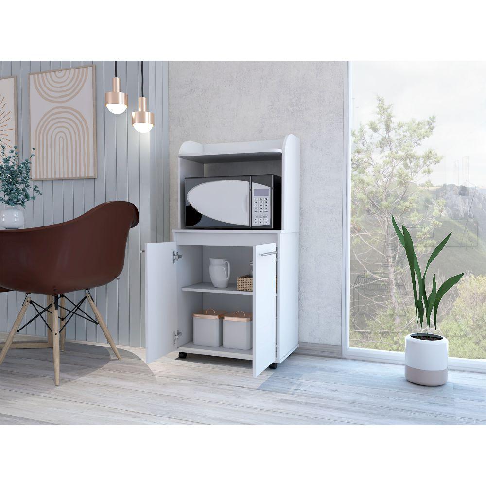 DEPOT E-SHOP Lucca Kitchen Cart, Countertop, Two-Door Cabinet, One Open Shelf, Two Internal Shelves-White, For Kitchen. Picture 1