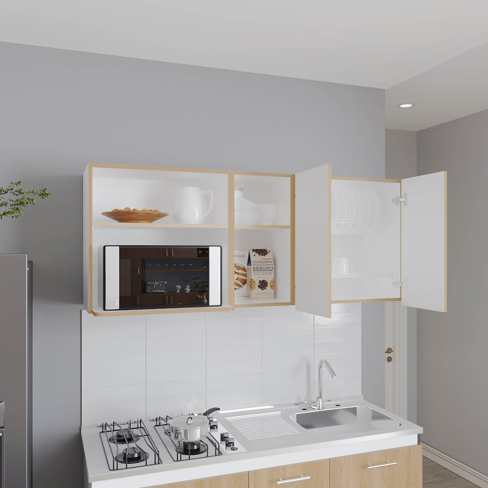 Sidman Wall Cabinet, 2 Doors, 4 Shelves, White / Natural Oak. Picture 7