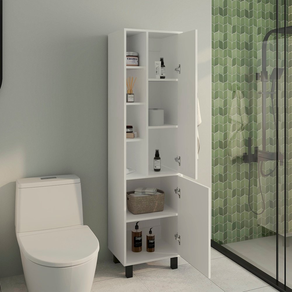 Nicut Storage Cabinet, 2 Doors, 9 Shelves, 4 Legs, White. Picture 8