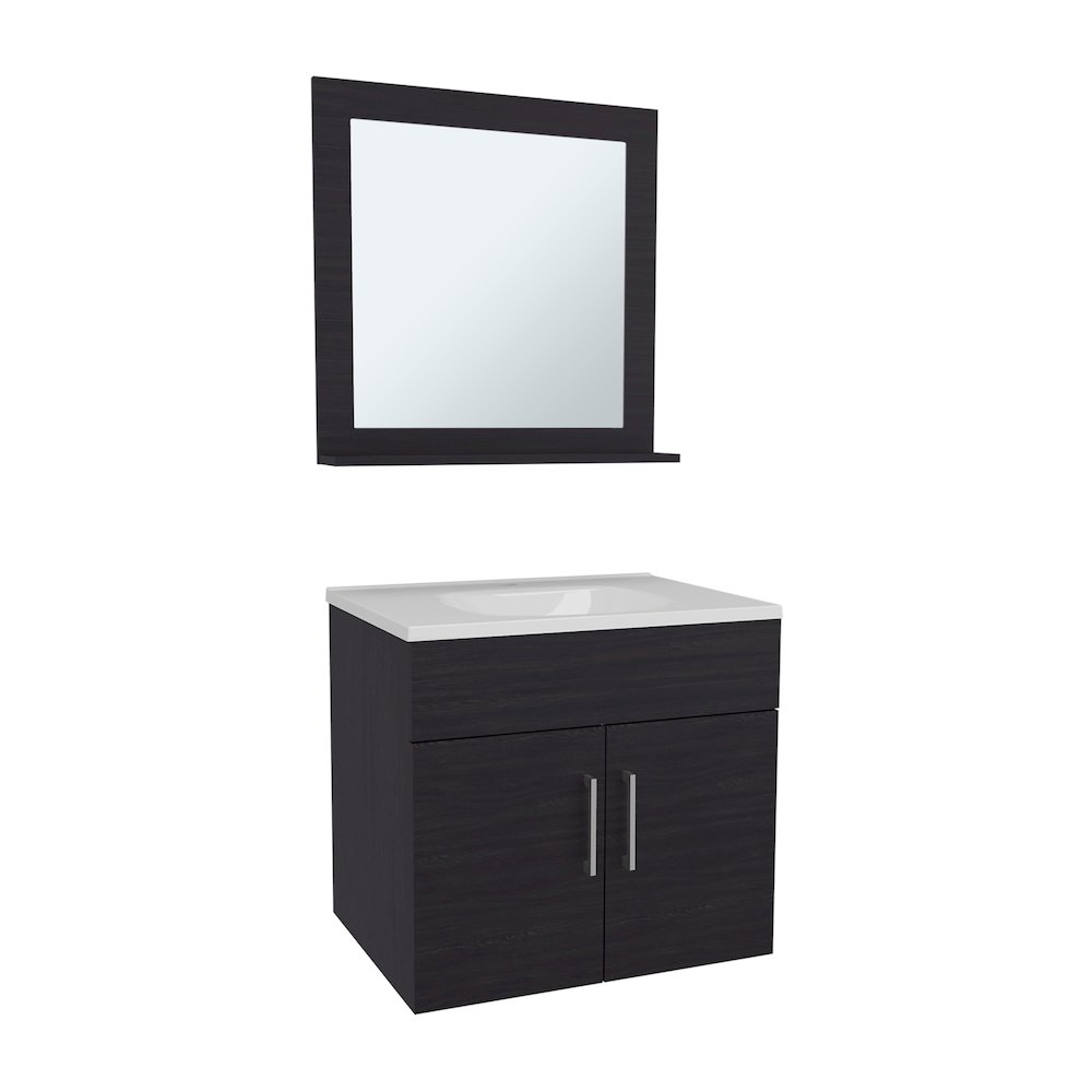Jette Bathroom Set, Vanity Sink, 2 Doors, 1 Shelf, 1 Mirror, Black Wengue. Picture 4