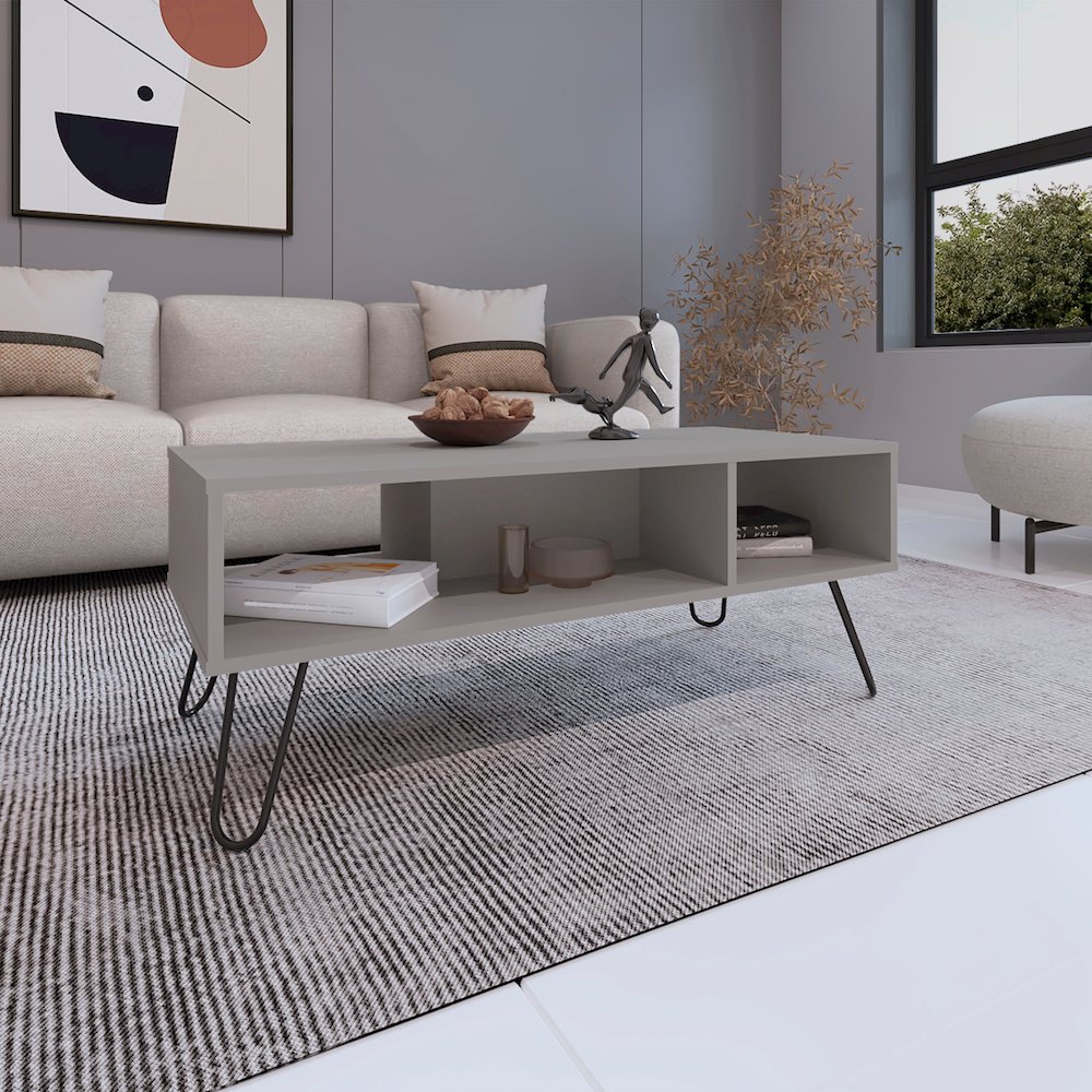 Selma Coffee Table with 4 Legs and 2 Shelves, White. Picture 5