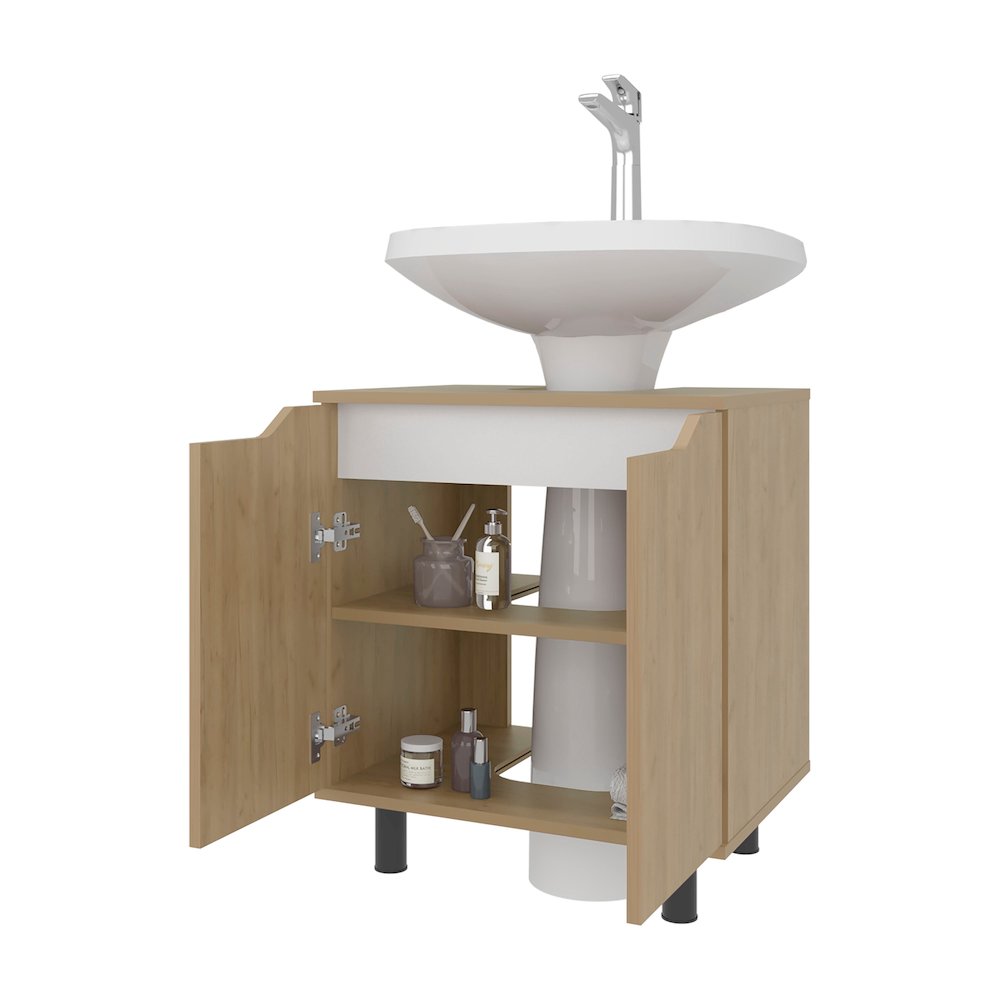 Castalia Under Sink Storage, 2 Doors, 2 Shelves, 4 Legs, Natural Oak. Picture 2