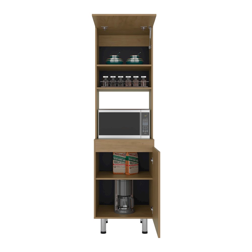 Kitchen Pantry with Microwave Space, Four Shelves, Closed Storage, Natural Oak. Picture 4