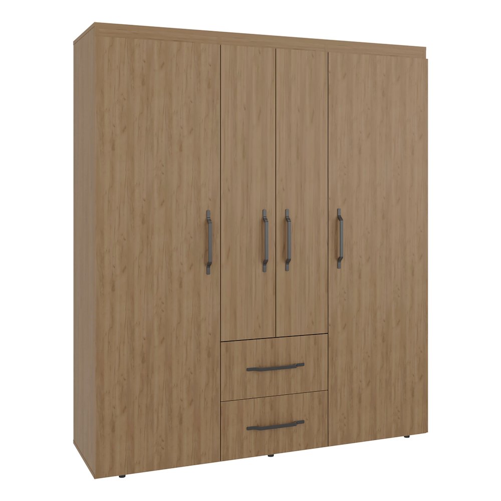 Wardrobe, Deluxe Armoire with Multiple Storage Options, Metal Accents, Oak. Picture 8