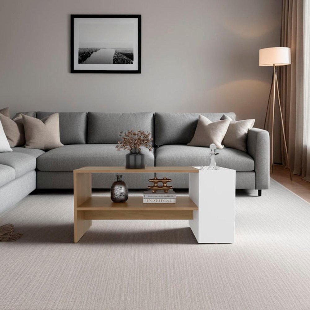Galatia Coffee Table, 1 Shelf, Natural Oak / White. Picture 1