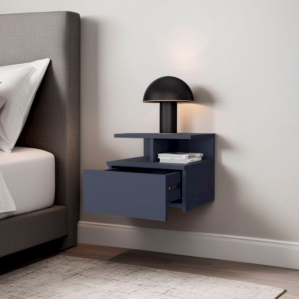 Healy Nightstand, 1 Drawer, 2 Shelves, Alby Blue. Picture 5