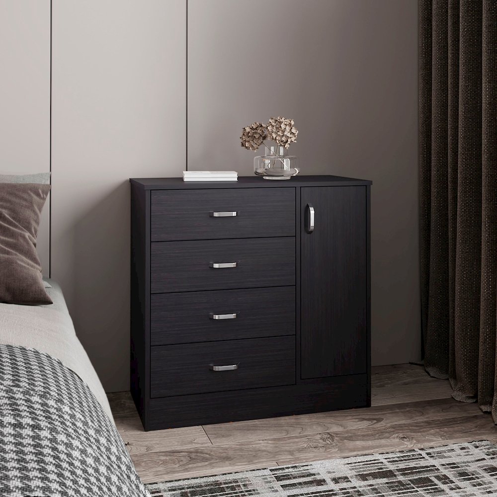 Bourg Dresser, 1 Door, 4 Drawers, 2 Shelves, Black Wengue. Picture 4