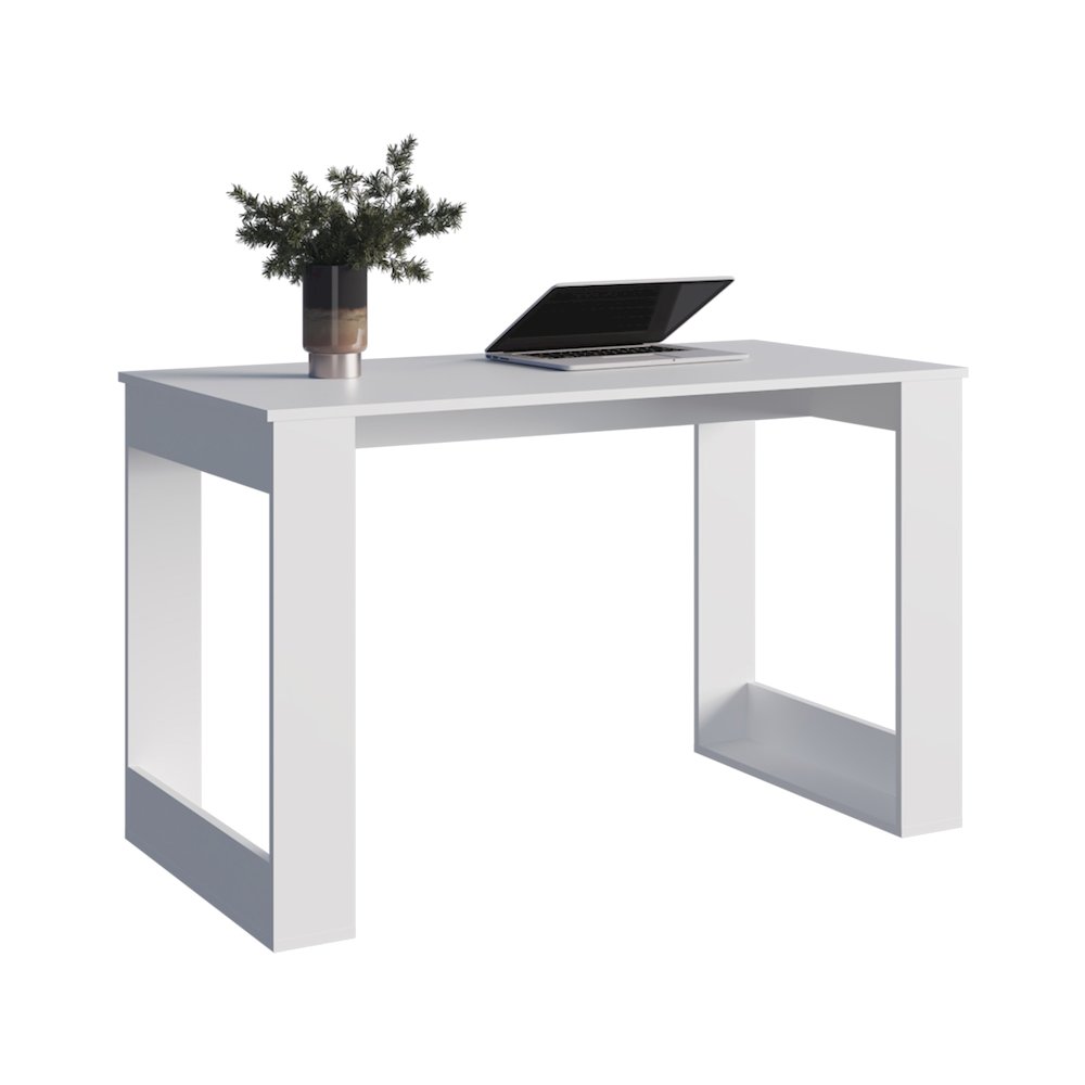 Melb Writing Desk with Ample Workstation and Sturdy Legs, White. Picture 3