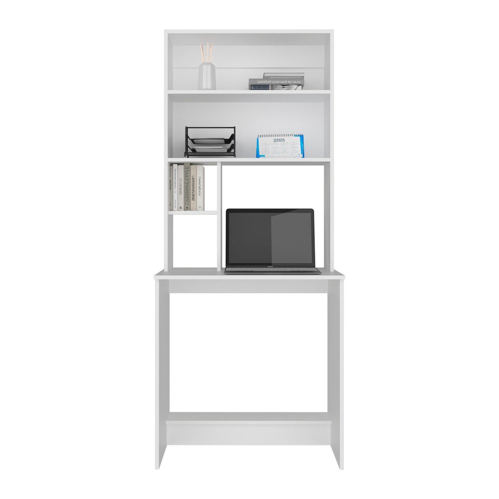 Motley Computer Hutch Desk, Lower Shelf, Four Shelves, White. Picture 6