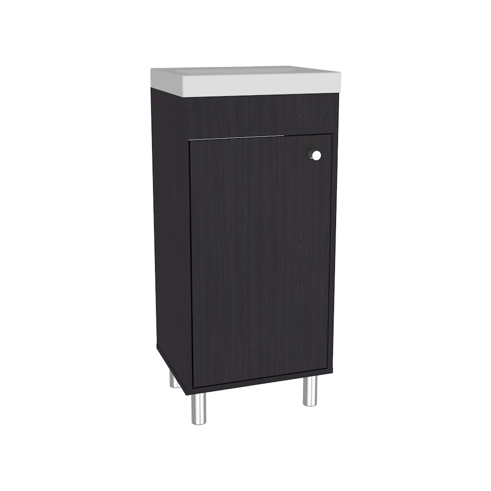 Valdez Bathroom Vanity, 1 Door, 4 Legs, 2 Shelves, Black Wengue. Picture 3