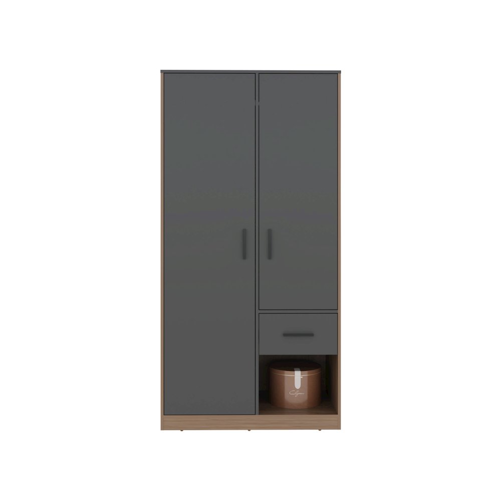 Wanship Armoire, 2 Doors, 1 Drawer, 2 Shelves, Matt Gray / Natural Oak. Picture 1