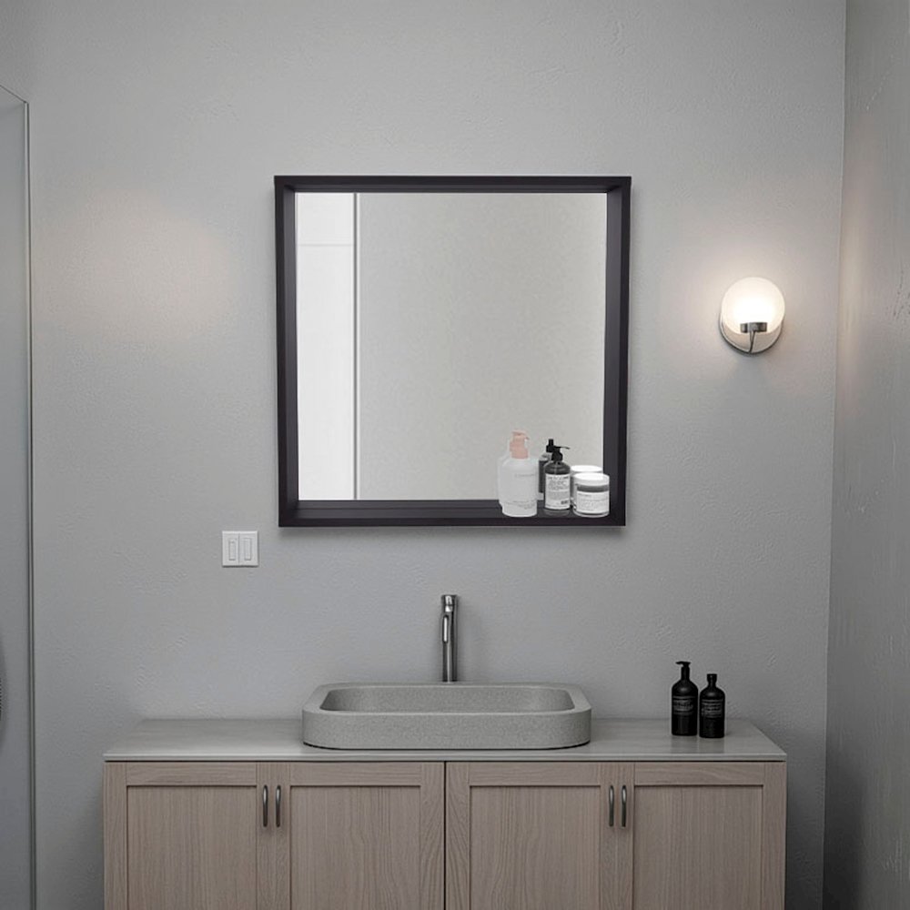 Plains Medicine Cabinet, 1 Shelf, 1 Mirror, Black Wengue. Picture 4